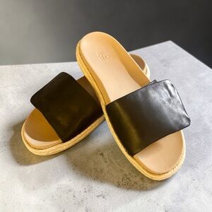 Black Slide Espadrille Sandals - Women's Casual Leather Slides